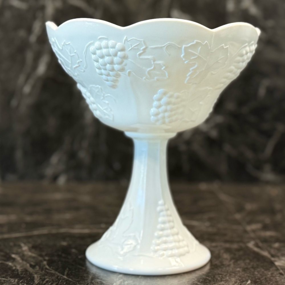 White Milk Glass Pedestal Bowl - Picture 3 of 15